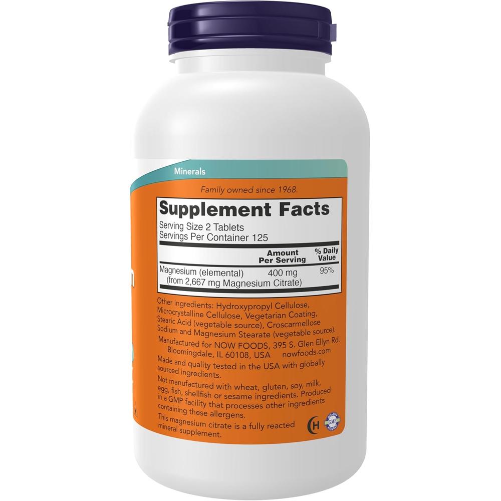 CITRATO DE MAGNESIO NOW FOODS 200 MG 250 TABLETAS - 3