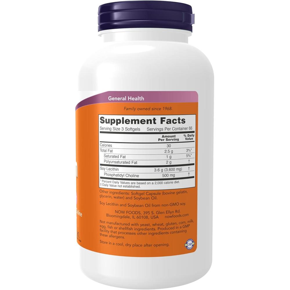 LECITINA NOW FOODS 1200 MG 200 CÁPSULAS BLANDAS - 3