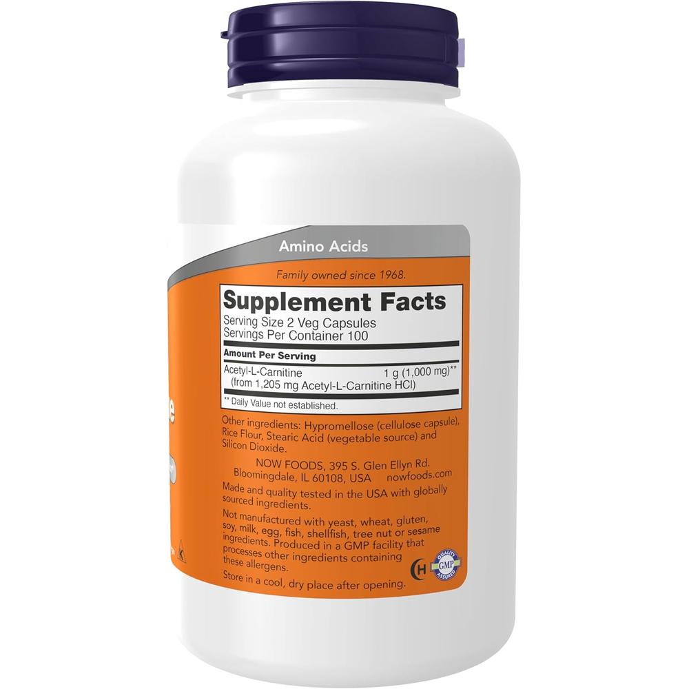 ACETIL L-CARNITINA NOW FOODS 500 MG 200 CÁPSULAS - 3