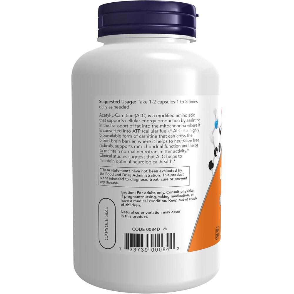 ACETIL L-CARNITINA NOW FOODS 500 MG 200 CÁPSULAS - 4