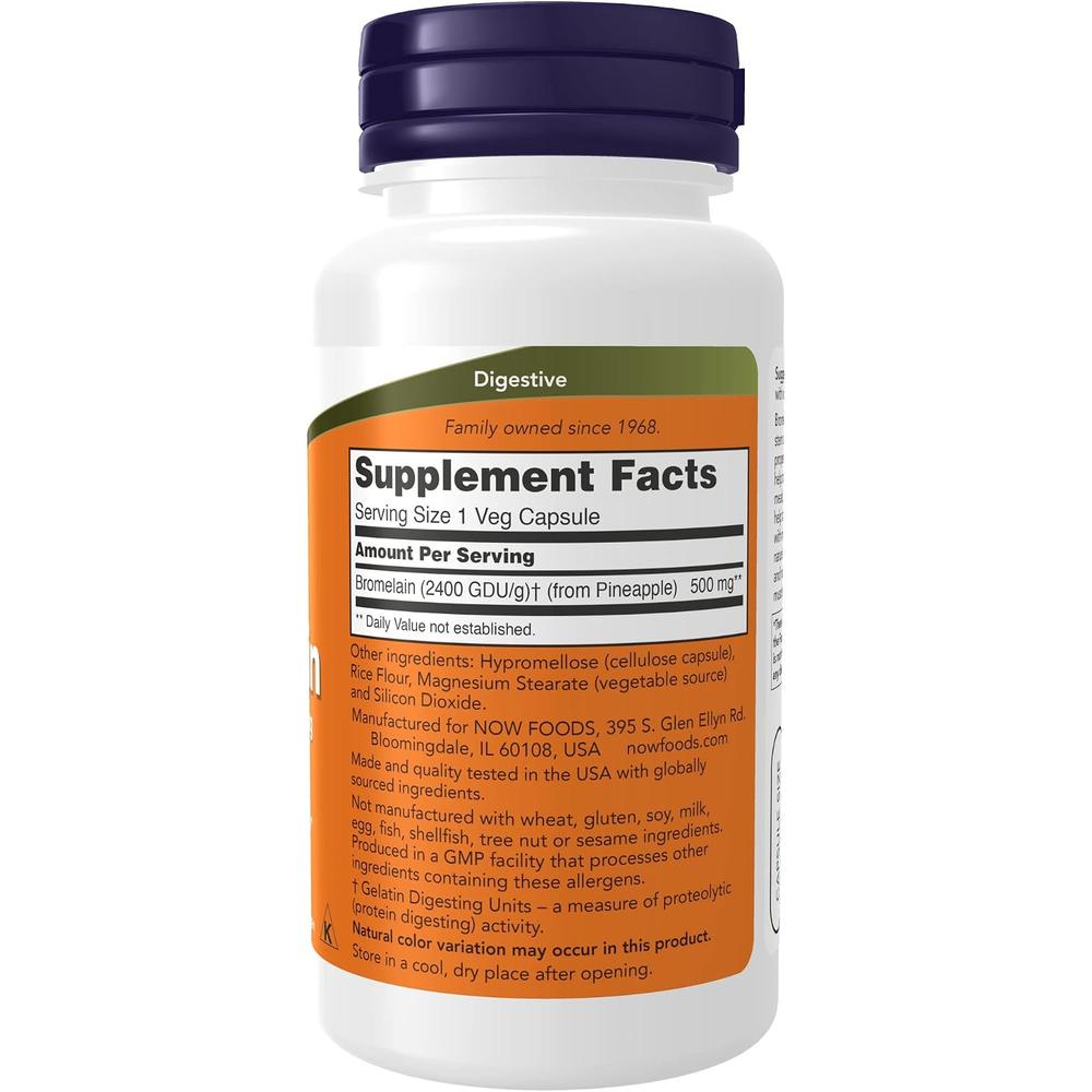 BROMELINA NOW FOODS 500 MG 2400 GDU/G 60 CÁPSULAS | PACK 2 - 3
