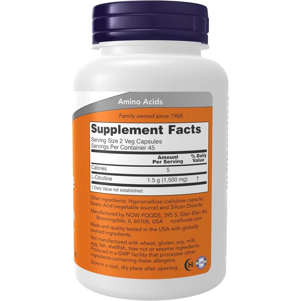 L-CITRULINA NOW FOODS 750 MG 90 CÁPSULAS - 3