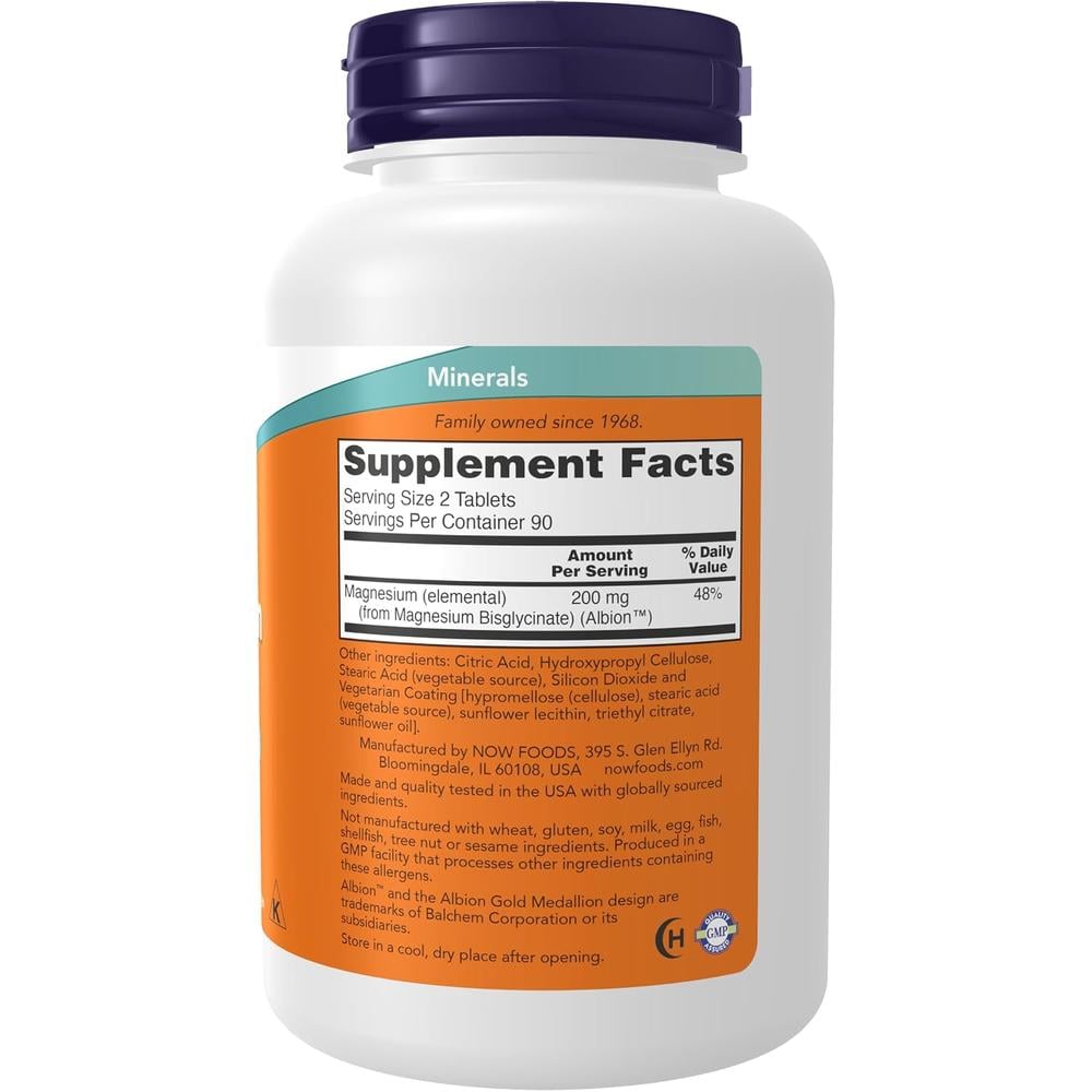 GLICINATO DE MAGNESIO NOW FOODS 100 MG 180 TABLETAS - 3