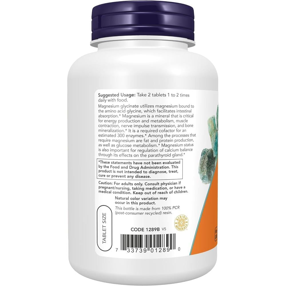 GLICINATO DE MAGNESIO NOW FOODS 100 MG 180 TABLETAS - 4