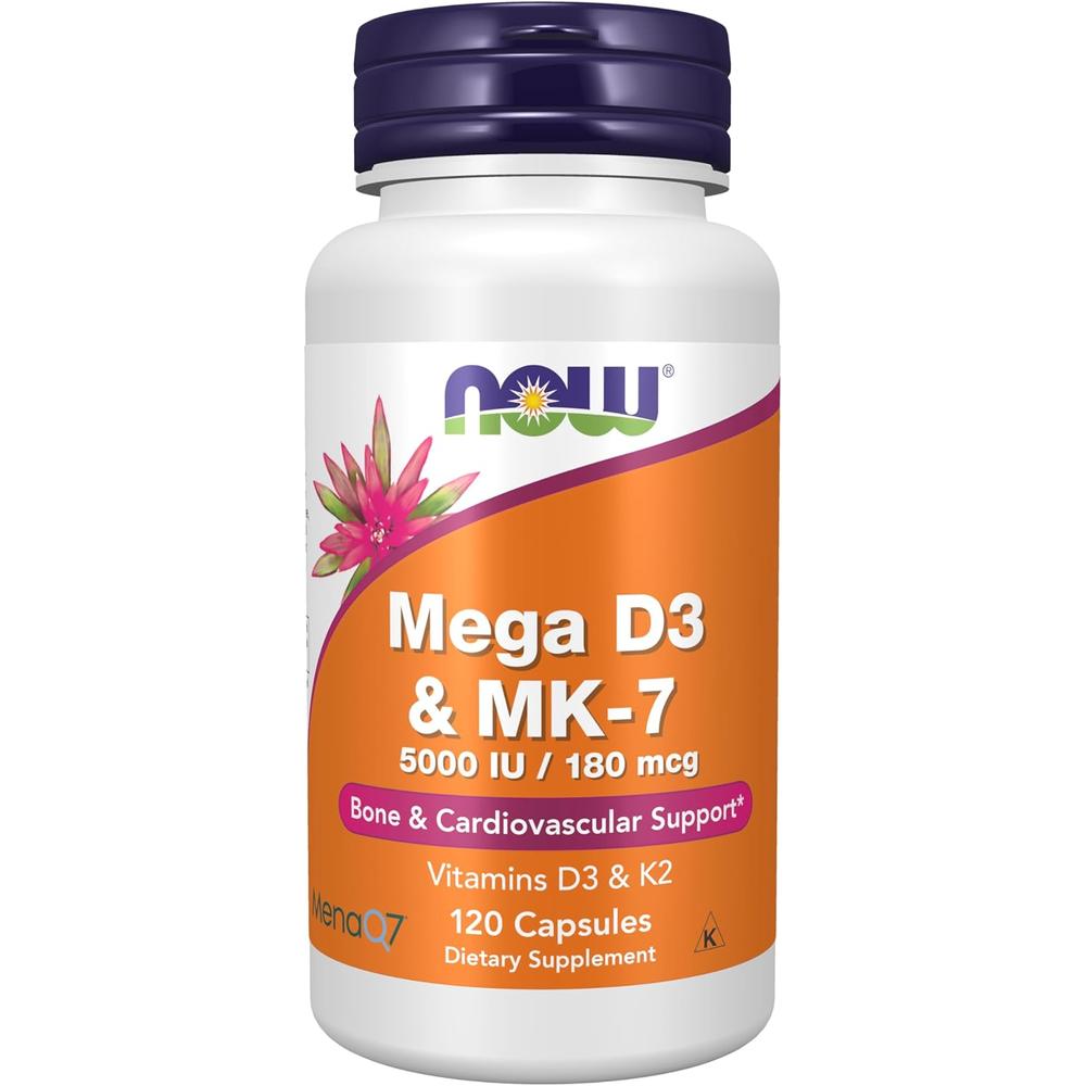 MEGA D3 + MK-7 NOW FOODS 5000 UI / 180 MCG 120 CÁPSULAS - 1