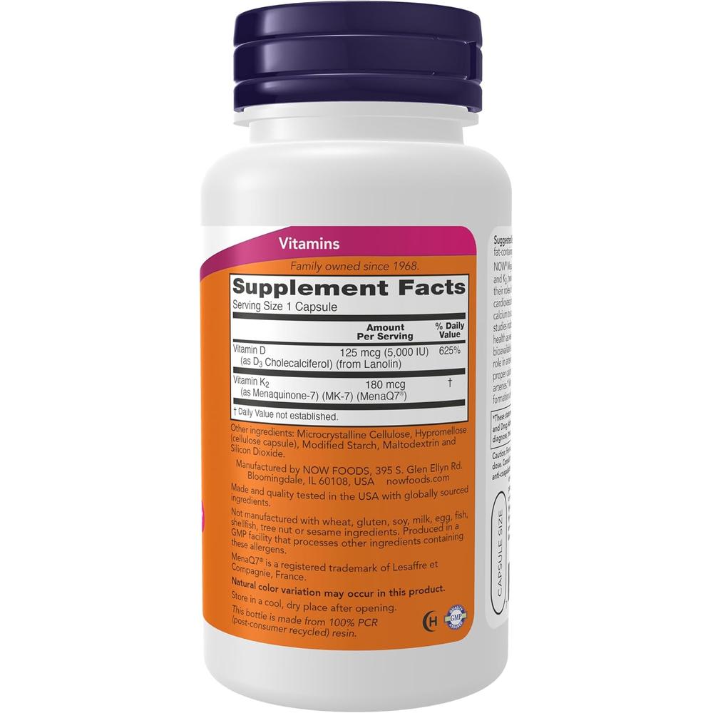 MEGA D3 + MK-7 NOW FOODS 5000 UI / 180 MCG 120 CÁPSULAS - 3
