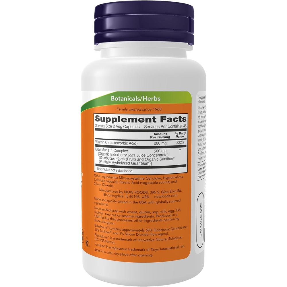 ELDERMUNE NOW FOODS CON SAÚCO + VITAMINA C 90 CÁPSULAS - 3
