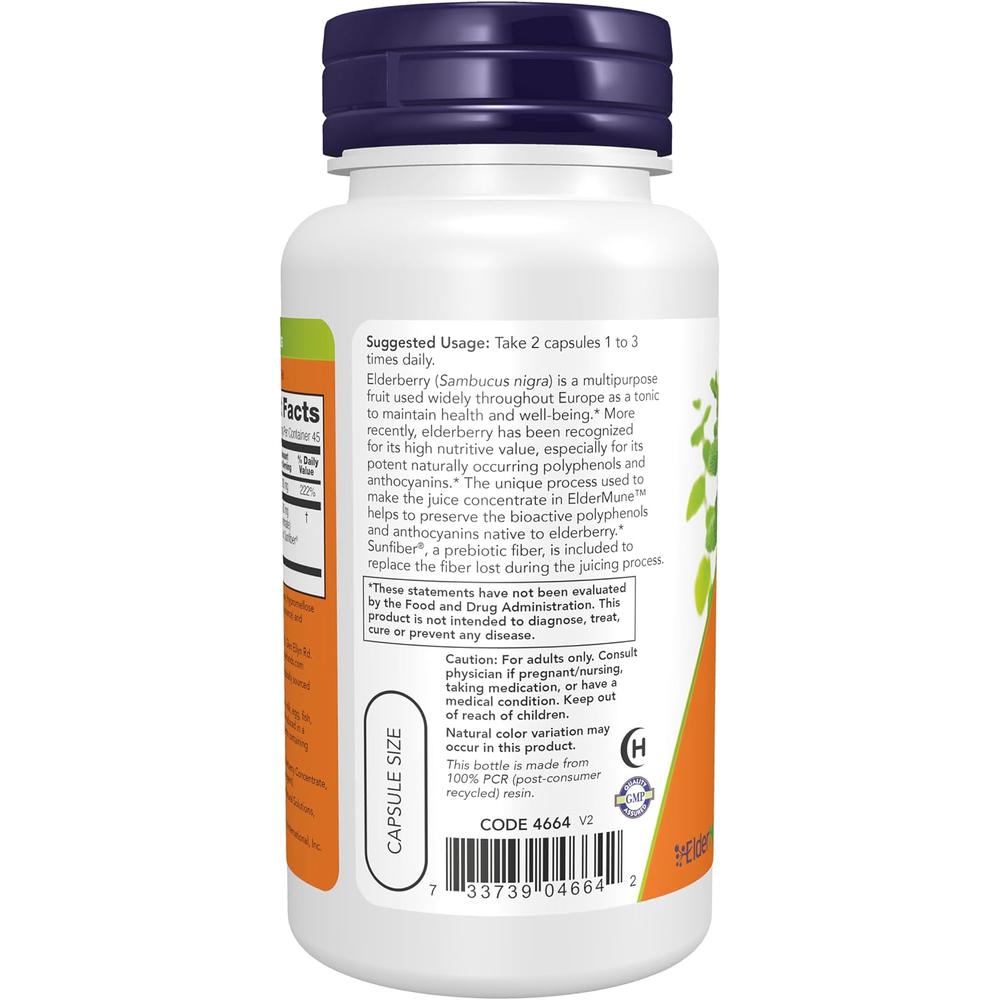 ELDERMUNE NOW FOODS CON SAÚCO + VITAMINA C 90 CÁPSULAS - 4