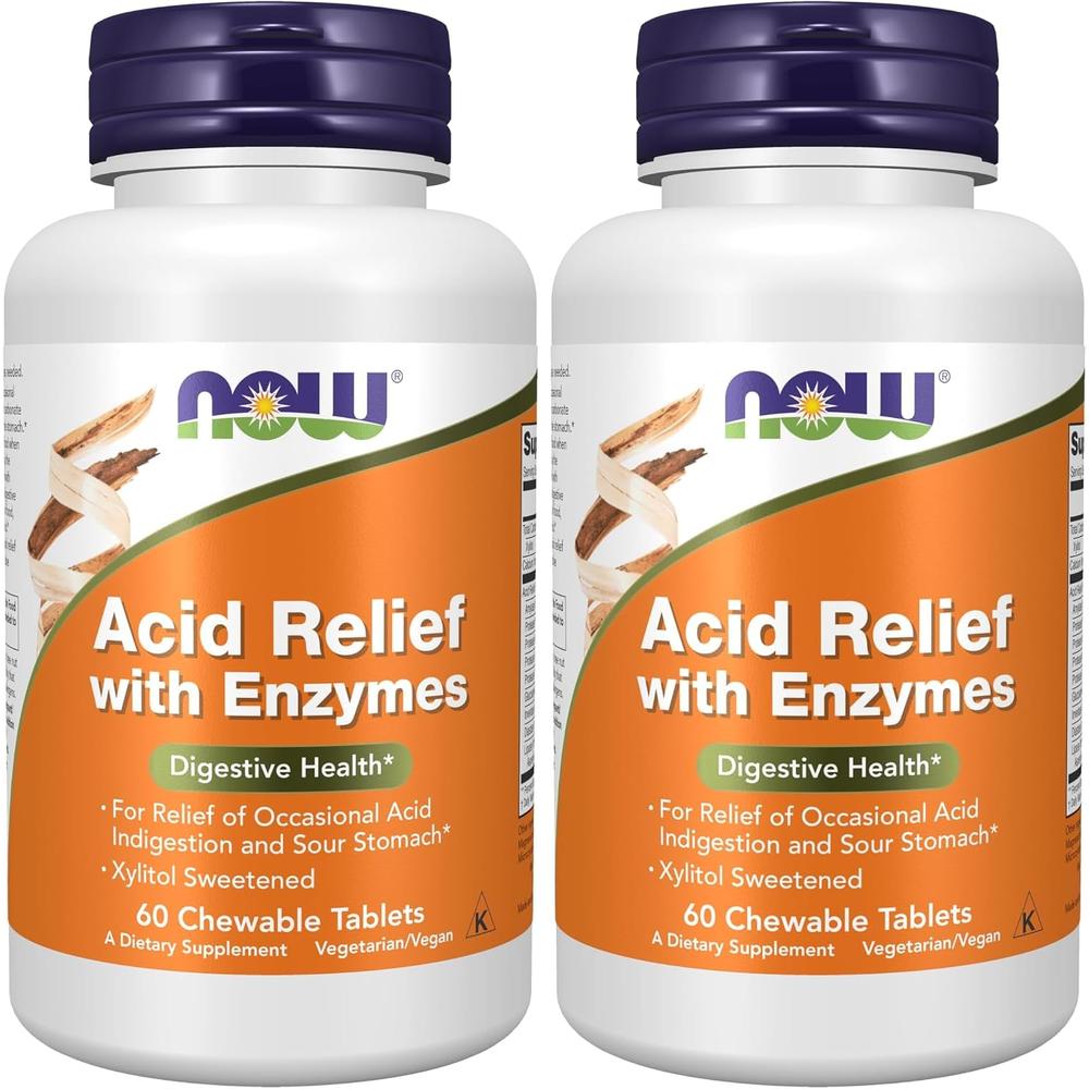 ACID RELIEF NOW FOODS CON ENZIMAS 60 MASTICABLES | PACK 2 - 2