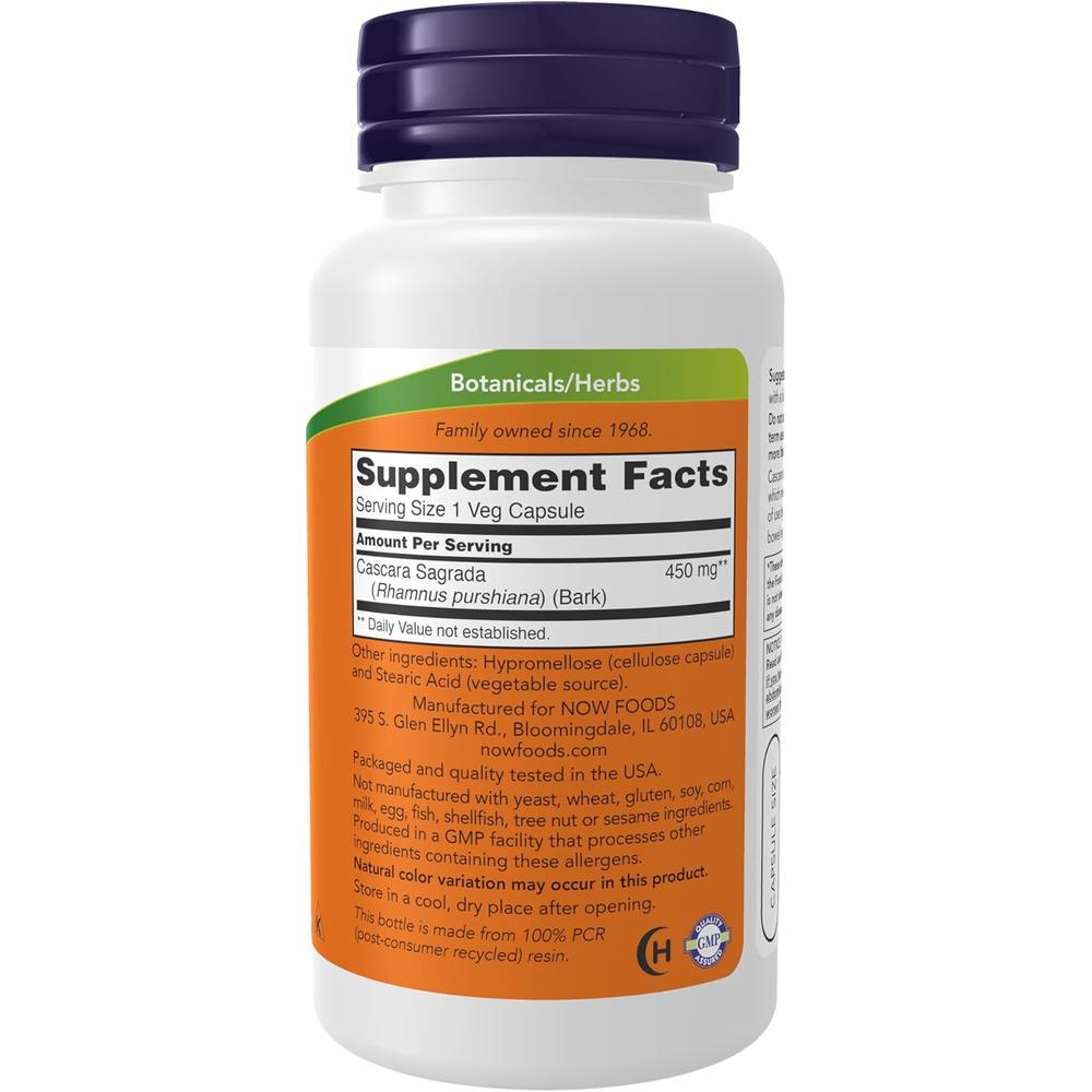 CÁSCARA SAGRADA NOW FOODS 450 MG 100 CÁPSULAS - 3