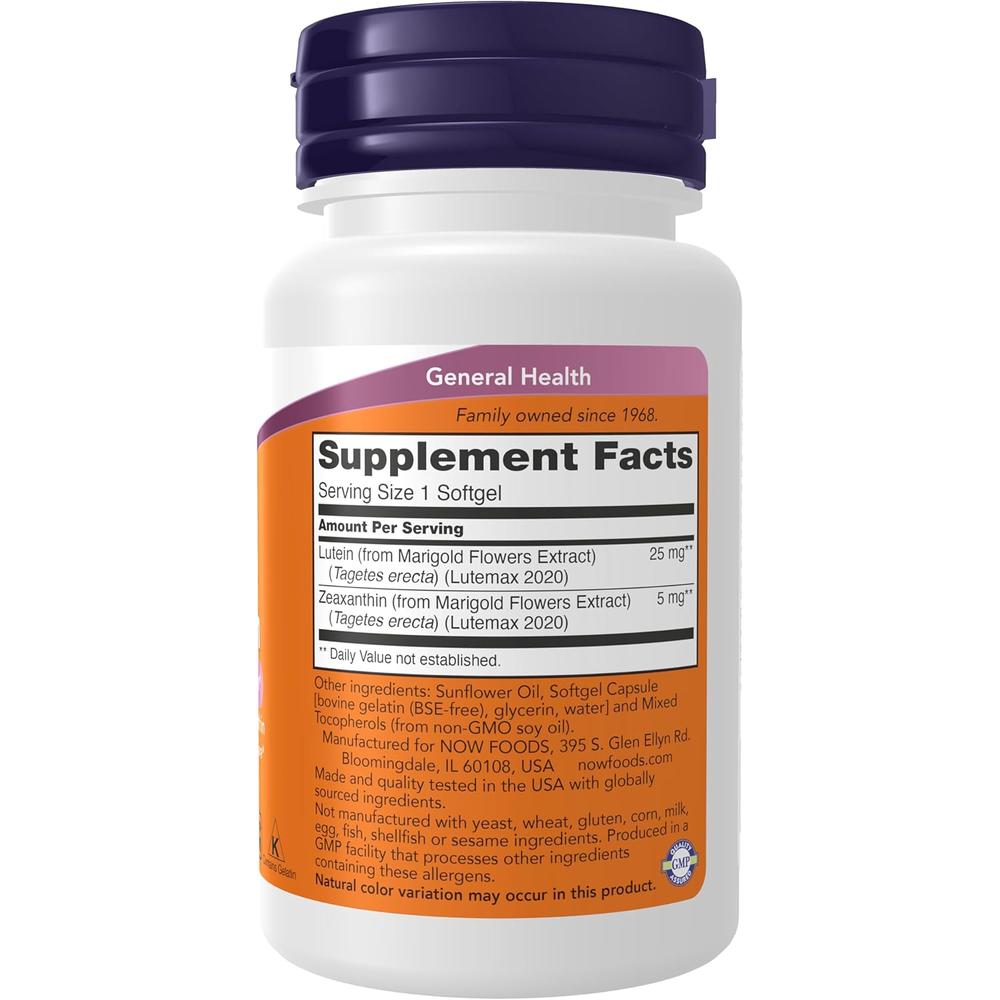 LUTEÍNA + ZEAXANTINA NOW FOODS 25 MG / 5 MG 120 CÁPSULAS BLANDAS - 3