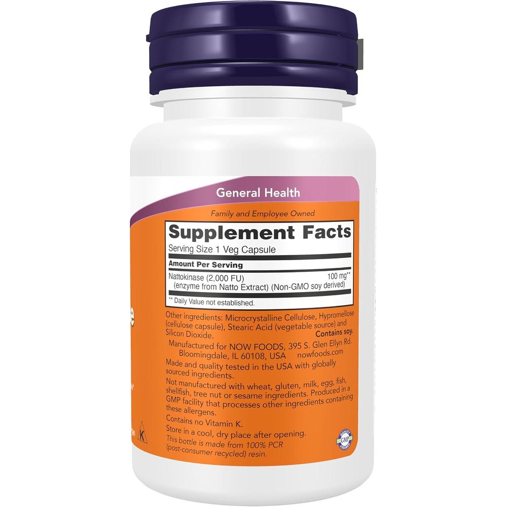 NATTOQUINASA NOW FOODS 100 MG 2000 FU 60 CÁPSULAS VEGETALES - 3