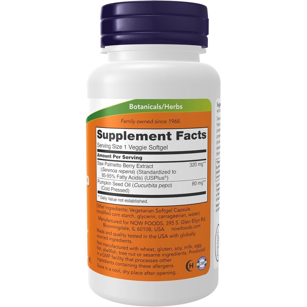 SAW PALMETTO NOW FOODS 320 MG CON ACEITE DE SEMILLA DE CALABAZA 90 CÁPSULAS BLANDAS - 3