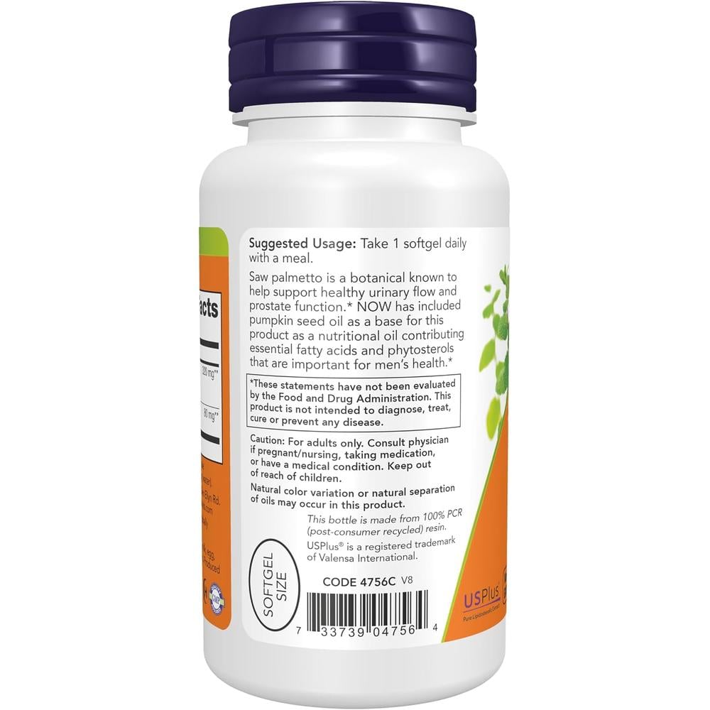 SAW PALMETTO NOW FOODS 320 MG CON ACEITE DE SEMILLA DE CALABAZA 90 CÁPSULAS BLANDAS - 4
