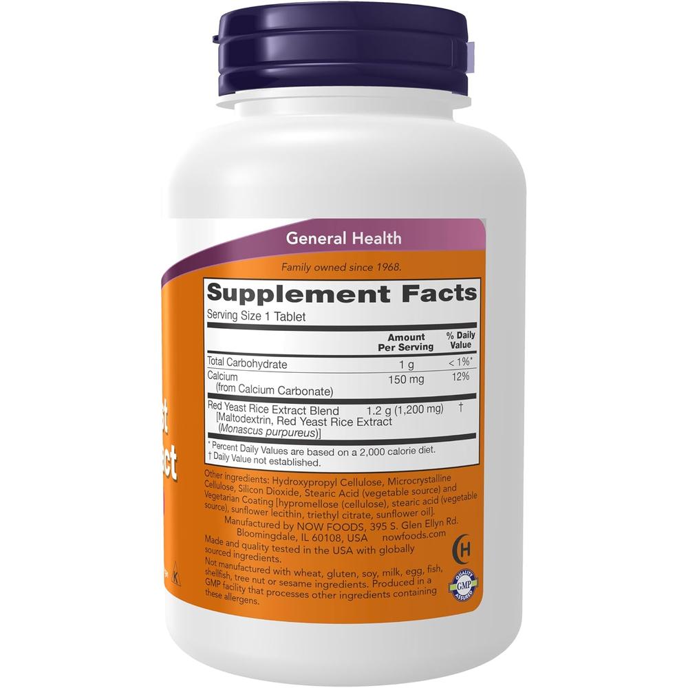 ARROZ DE LEVADURA ROJA NOW FOODS 1200 MG 120 TABLETAS - 3