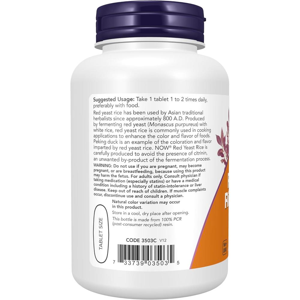 ARROZ DE LEVADURA ROJA NOW FOODS 1200 MG 120 TABLETAS - 4