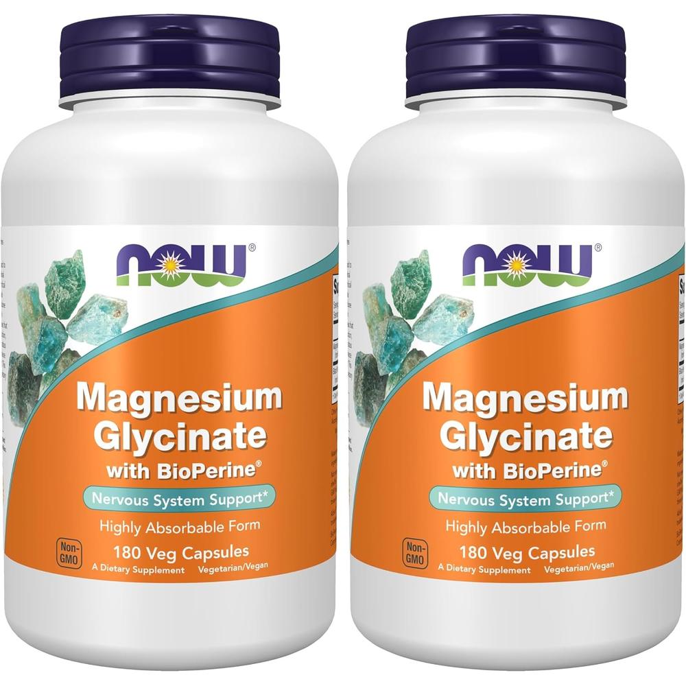 GLICINATO DE MAGNESIO NOW FOODS CON BIOPERINE 180 CÁPSULAS | PACK 2 - 2