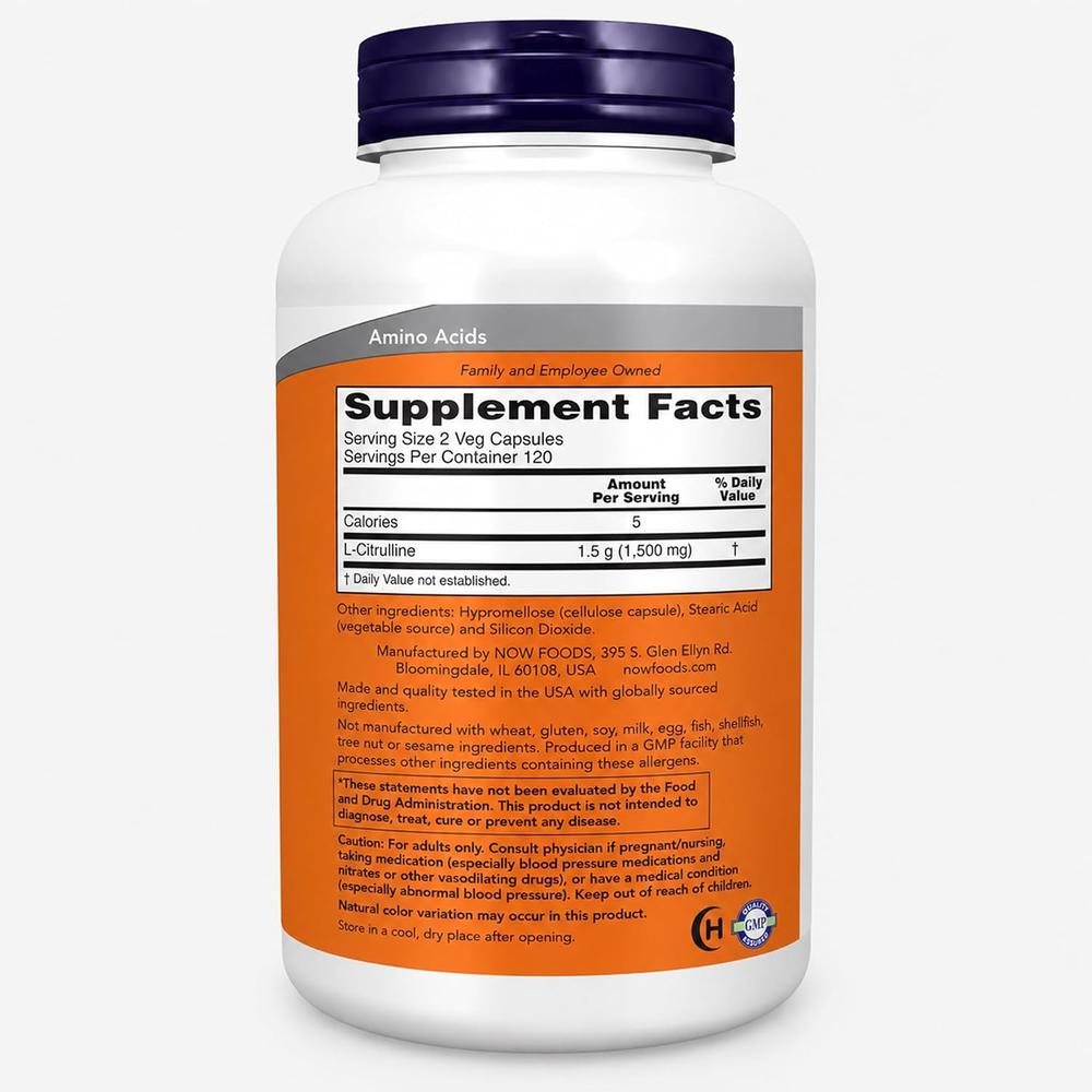 L-CITRULINA NOW FOODS 750 MG 240 CÁPSULAS - 3