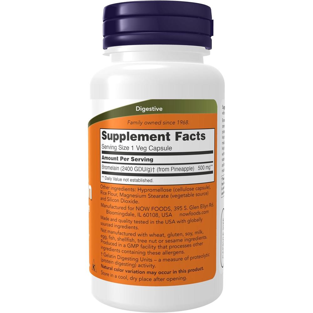 BROMELINA NOW FOODS 500 MG 2400 GDU/G 60 CÁPSULAS VEGETALES - 3