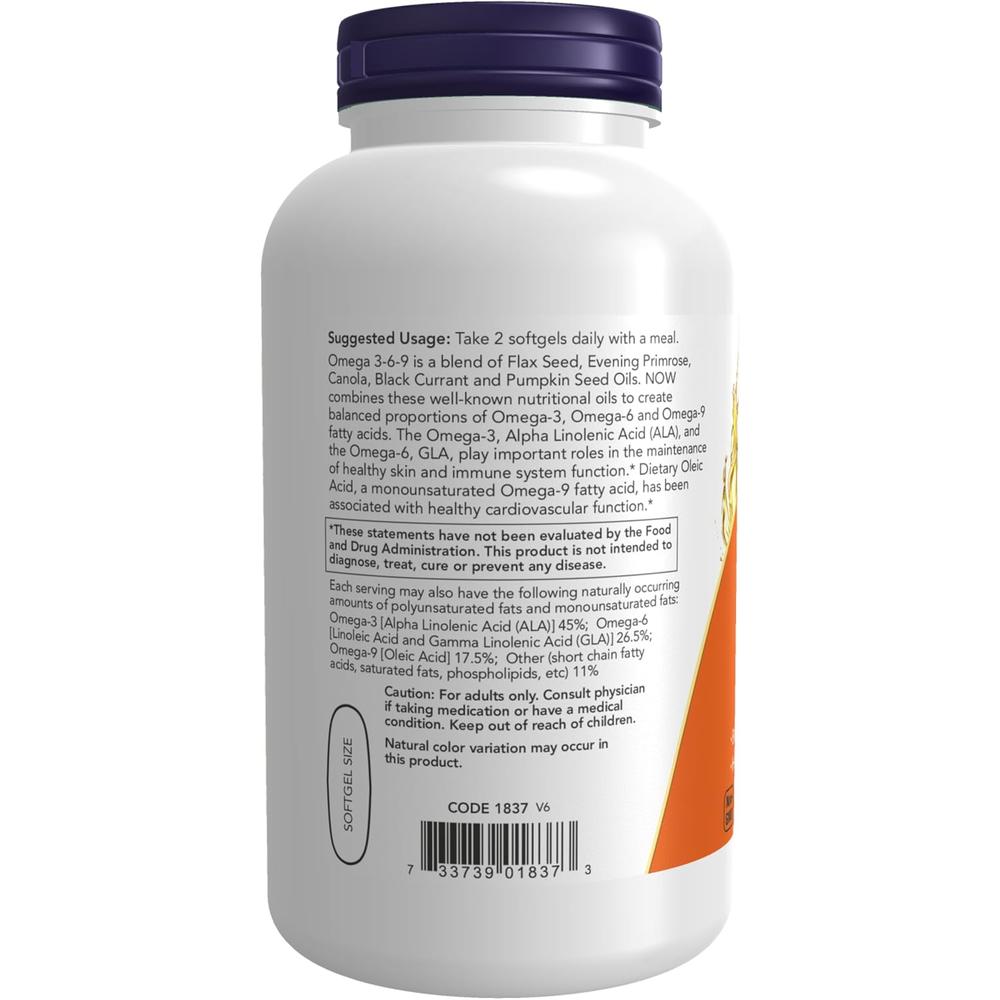 OMEGA 3-6-9 NOW FOODS 1000 MG 250 CÁPSULAS BLANDAS - 4