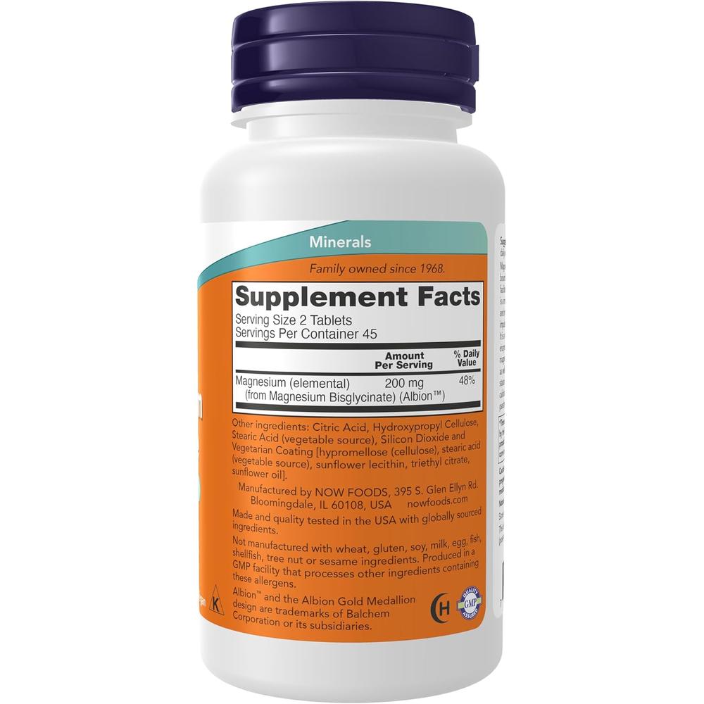 GLICINATO DE MAGNESIO NOW FOODS 100 MG 90 TABLETAS - 3