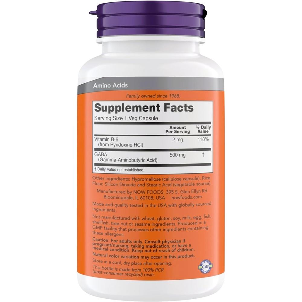 GABA NOW FOODS 500 MG + VITAMINA B6 300 CÁPSULAS - 3