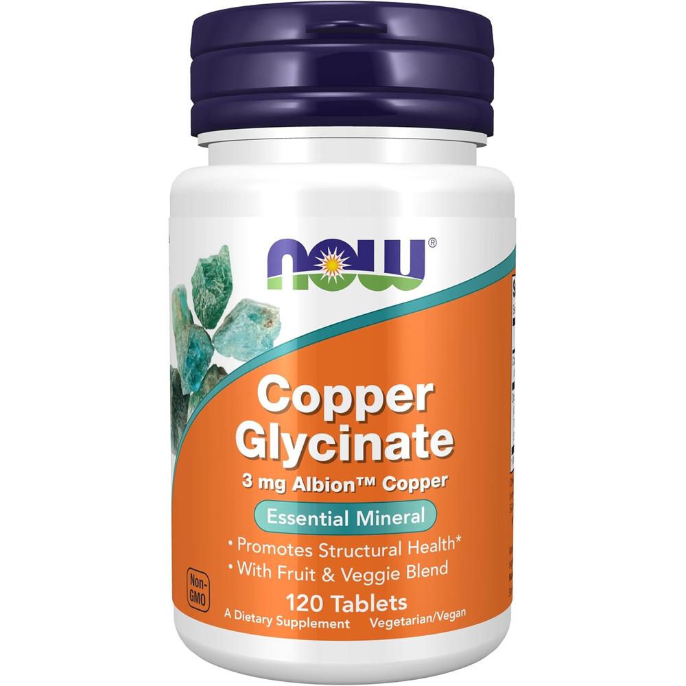 GLICINATO DE COBRE NOW FOODS 3 MG 120 TABLETAS - 1