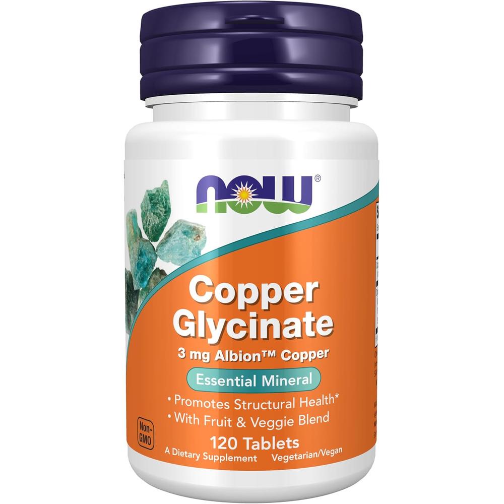 GLICINATO DE COBRE NOW FOODS 3 MG 120 TABLETAS - 2