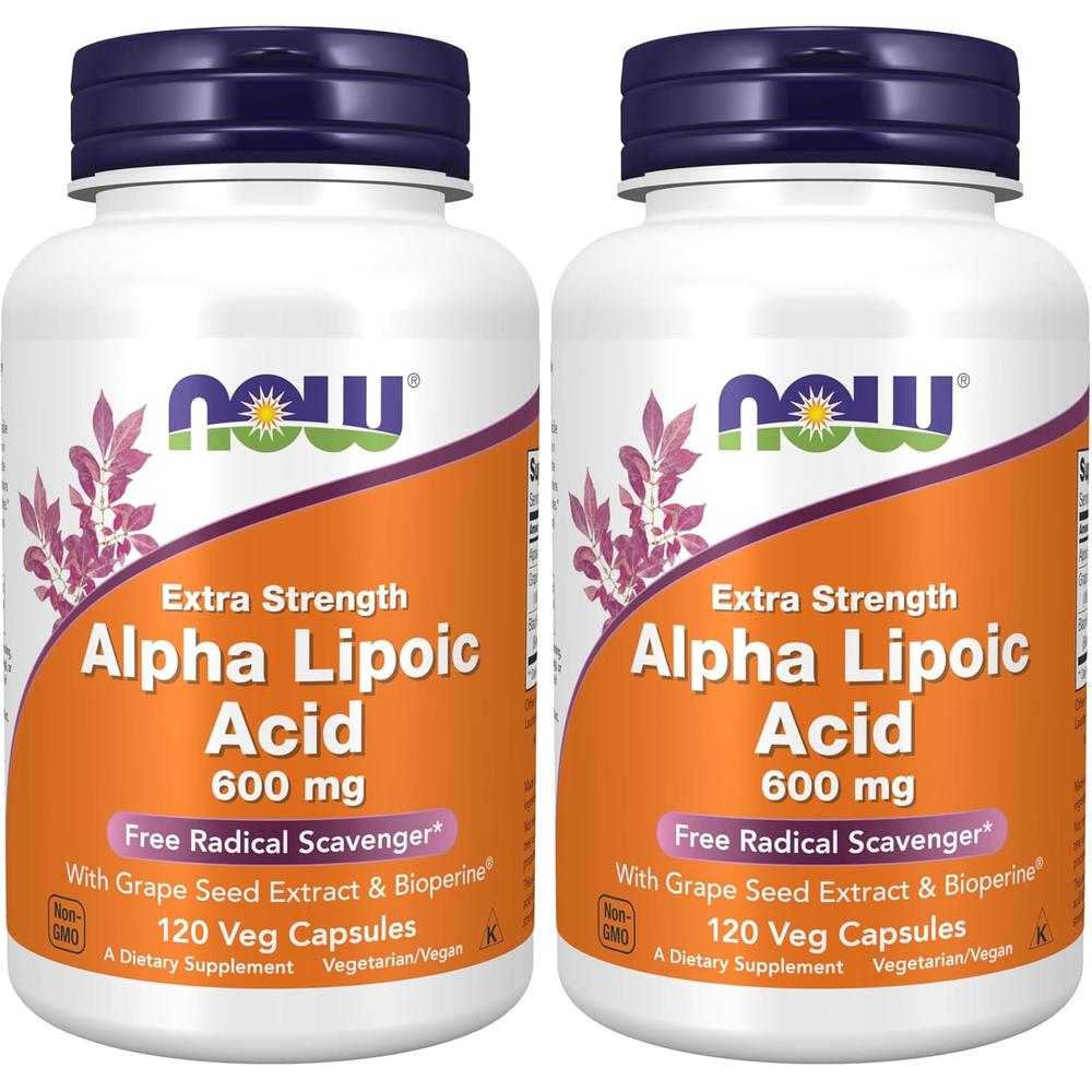 ÁCIDO ALFA LIPOICO NOW FOODS 600 MG CON SEMILLA DE UVA + BIOPERINE 120 CÁPSULAS | PACK 2 - 1