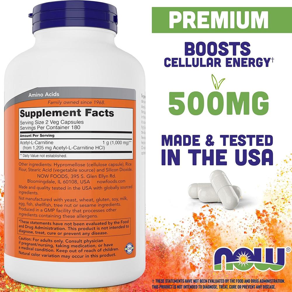 ACETIL L-CARNITINA NOW FOODS 500 MG 360 CÁPSULAS - 3