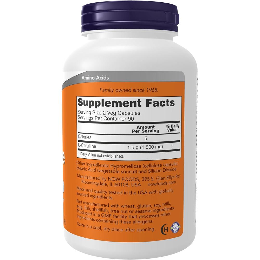 L-CITRULINA NOW FOODS 750 MG 180 CÁPSULAS - 3