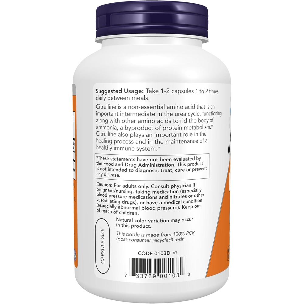 L-CITRULINA NOW FOODS 750 MG 180 CÁPSULAS - 4