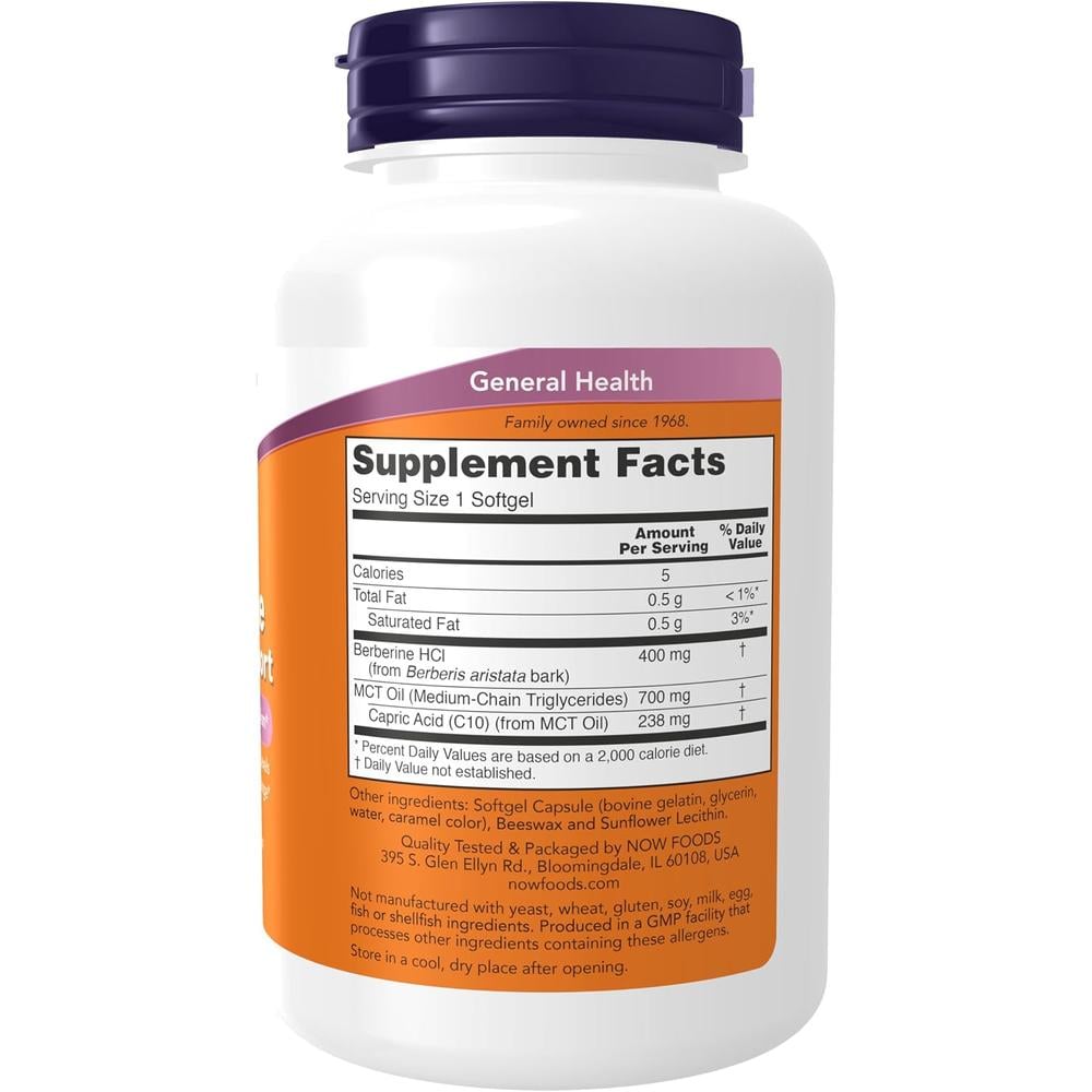 BERBERINA NOW FOODS GLUCOSE SUPPORT CON ACEITE MCT 90 CÁPSULAS BLANDAS - 3