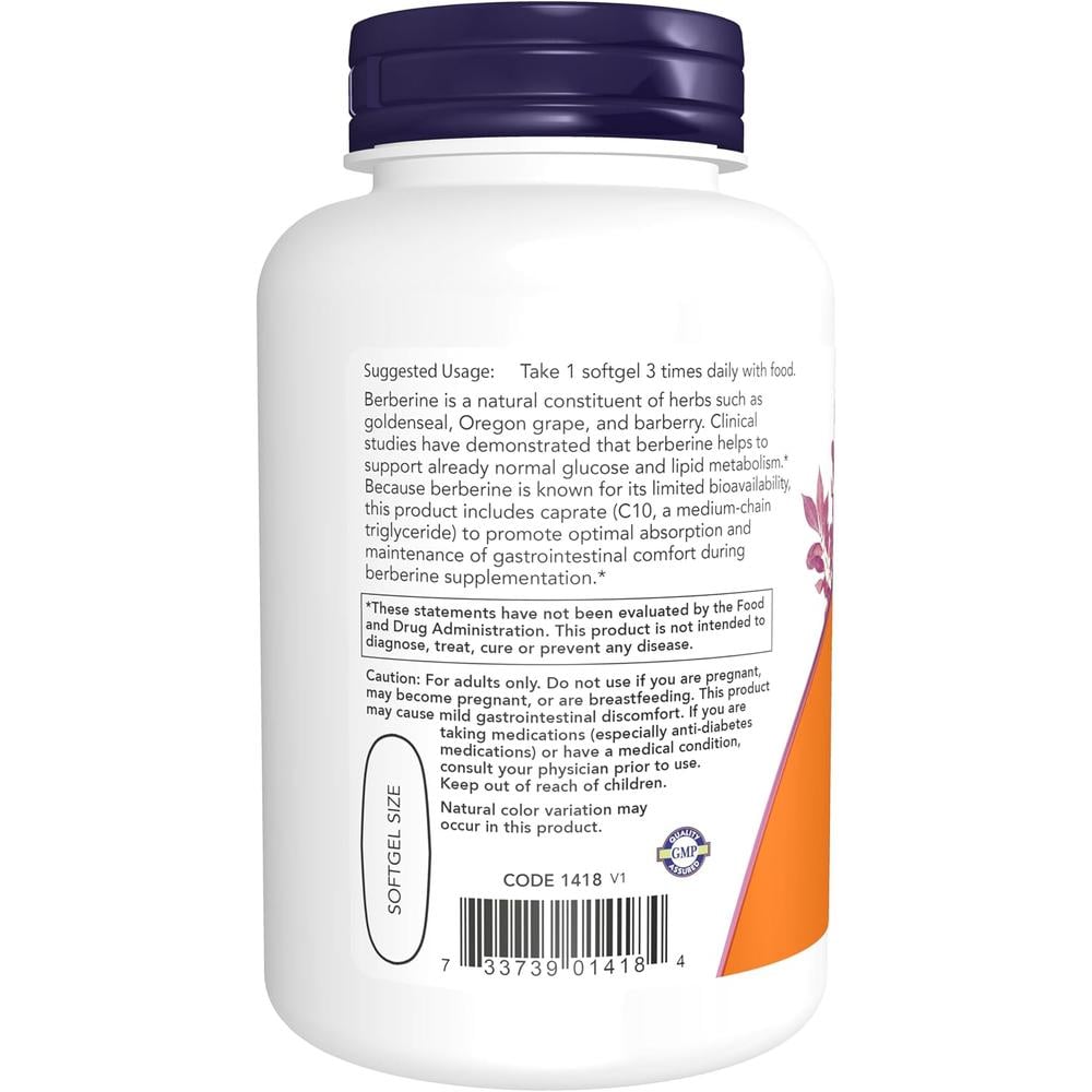BERBERINA NOW FOODS GLUCOSE SUPPORT CON ACEITE MCT 90 CÁPSULAS BLANDAS - 4