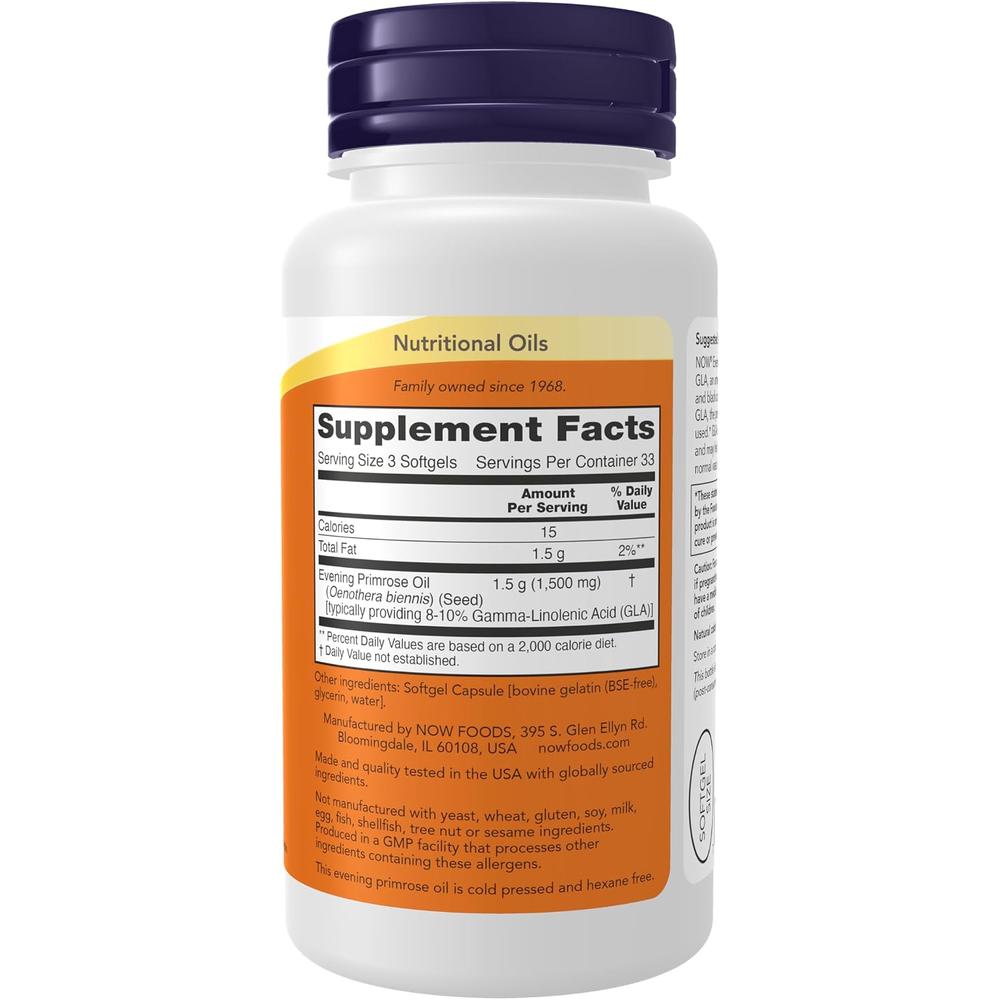 ACEITE DE ONAGRA NOW FOODS 500 MG CON GLA 100 SOFTGELS - 3