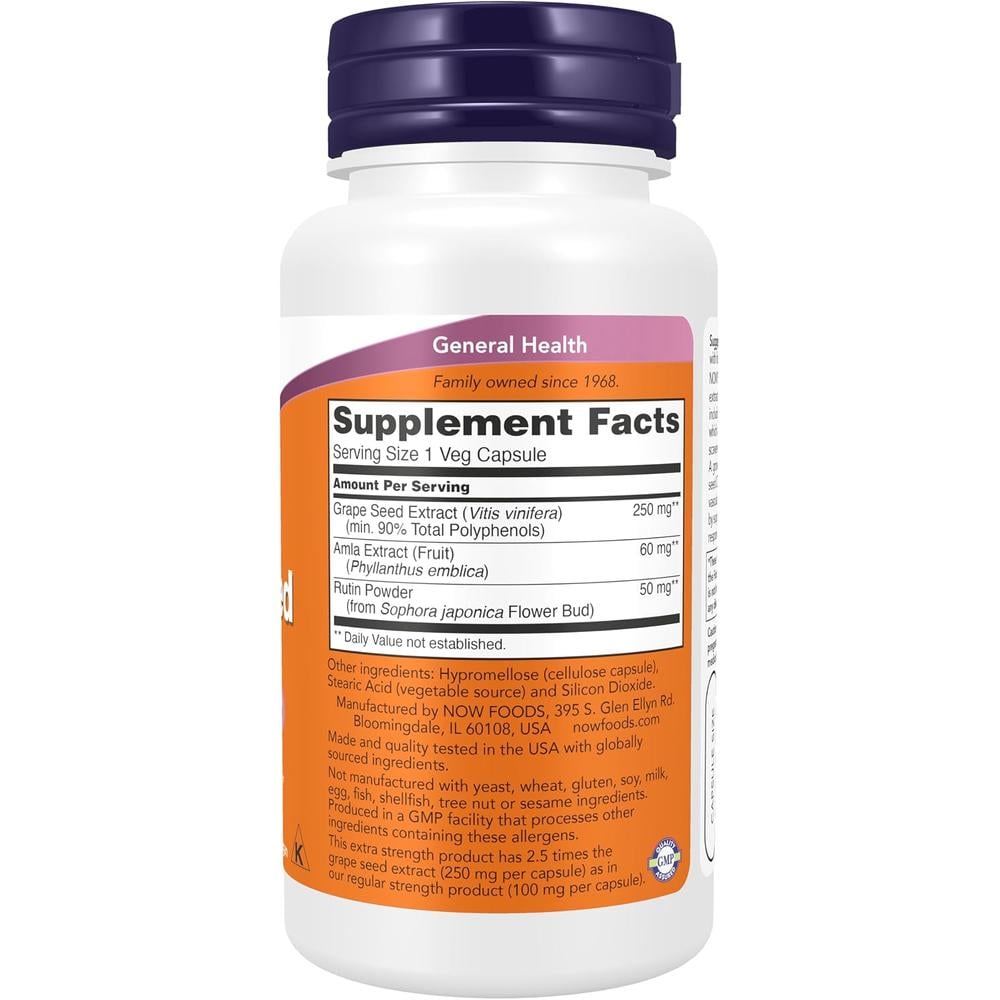 EXTRACTO DE SEMILLA DE UVA NOW FOODS 250 MG 90 CÁPSULAS - 3