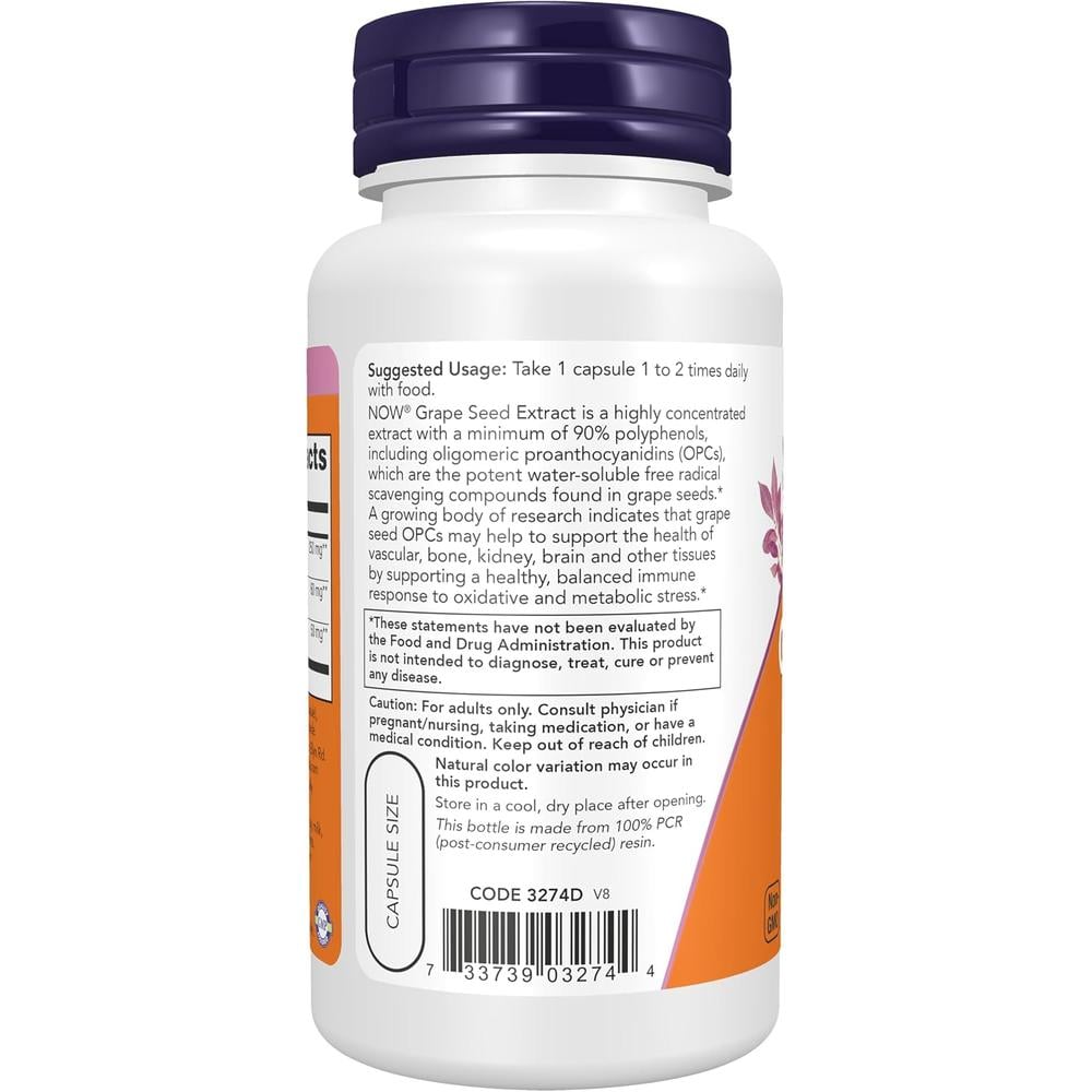 EXTRACTO DE SEMILLA DE UVA NOW FOODS 250 MG 90 CÁPSULAS - 4