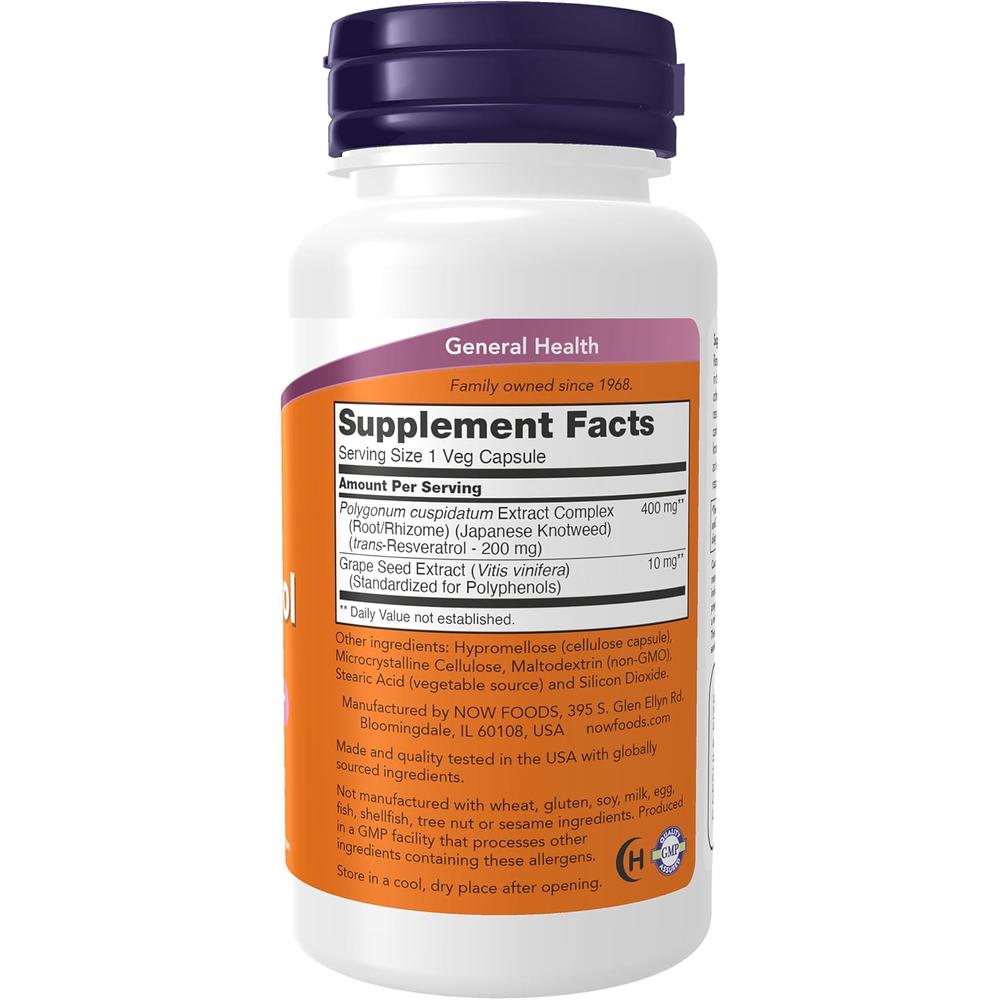 RESVERATROL NOW FOODS 200 MG CON EXTRACTO DE VINO TINTO 60 CÁPSULAS - 3