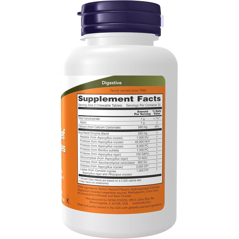 ACID RELIEF NOW FOODS CON ENZIMAS 60 MASTICABLES - 3