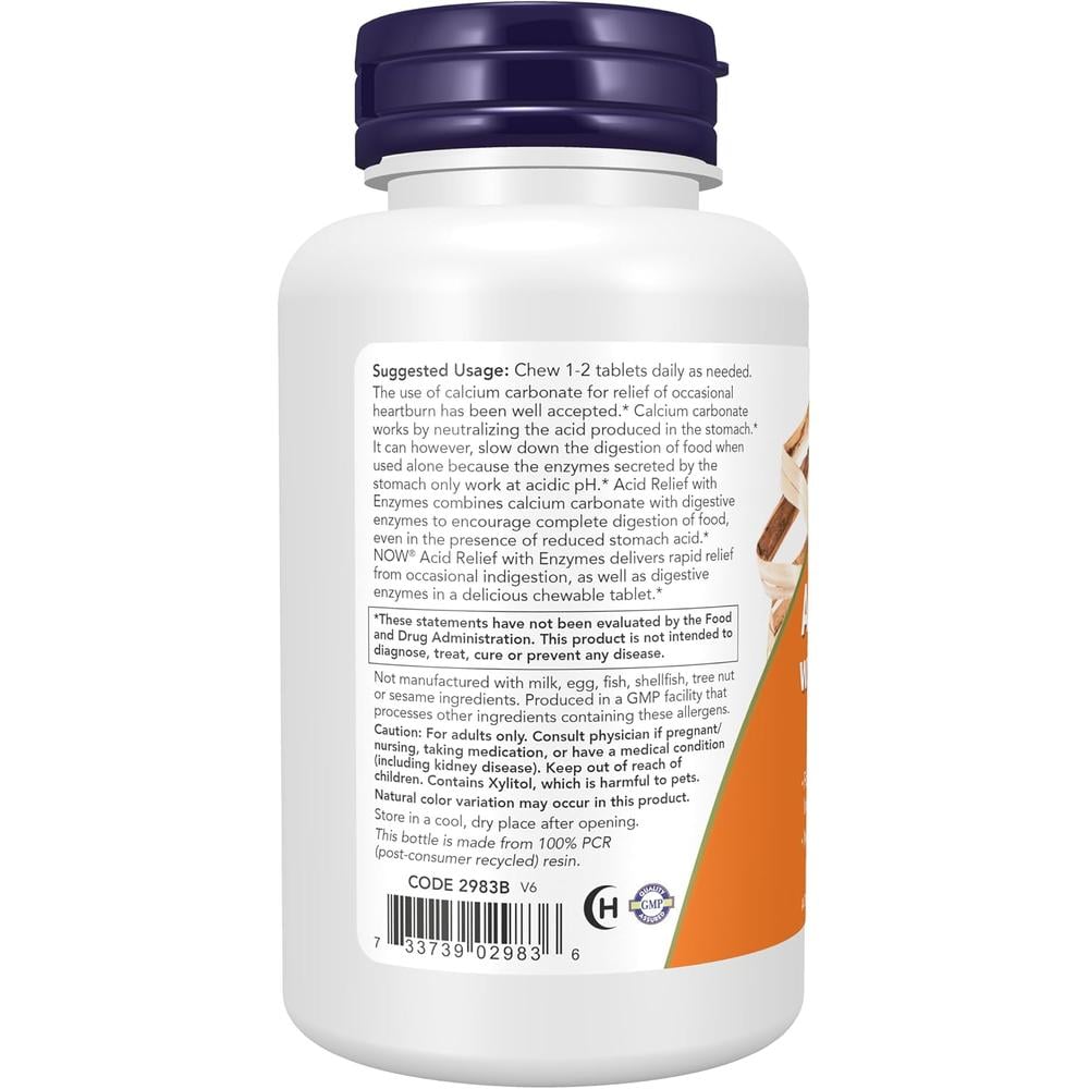 ACID RELIEF NOW FOODS CON ENZIMAS 60 MASTICABLES - 4