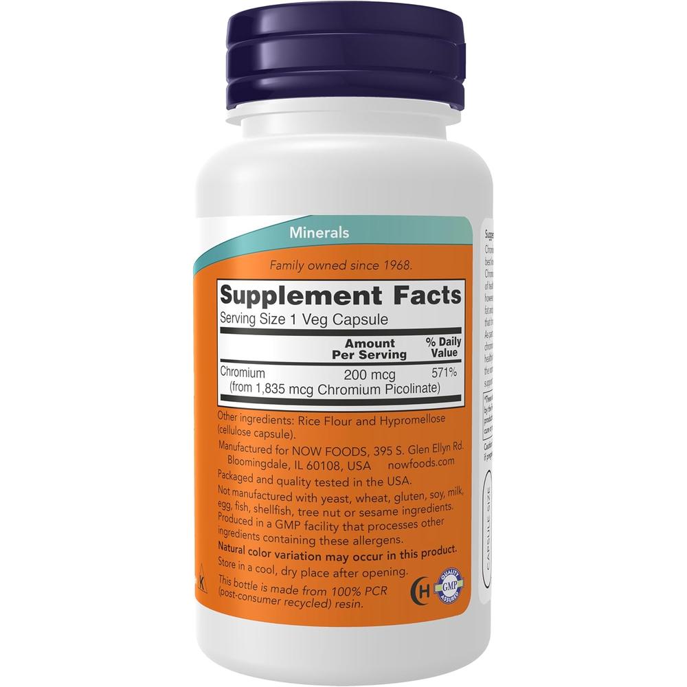 PICOLINATO DE CROMO NOW FOODS 200 MCG 100 CÁPSULAS - 3
