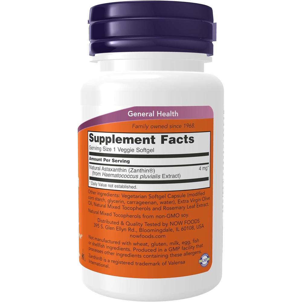 ASTAXANTINA NOW FOODS 4 MG 60 CÁPSULAS BLANDAS - 3