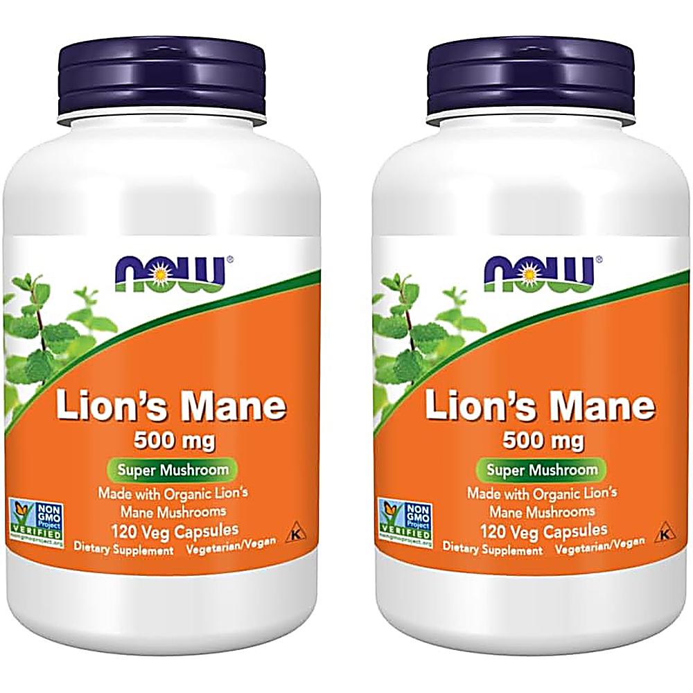 LION'S MANE NOW FOODS 500 MG 120 CÁPSULAS | PACK 2 - 2