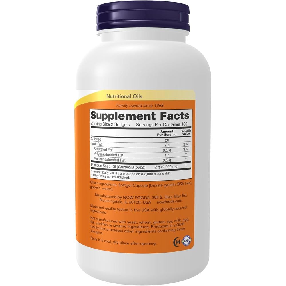 ACEITE DE SEMILLA DE CALABAZA NOW FOODS 1000 MG 200 CÁPSULAS BLANDAS - 3