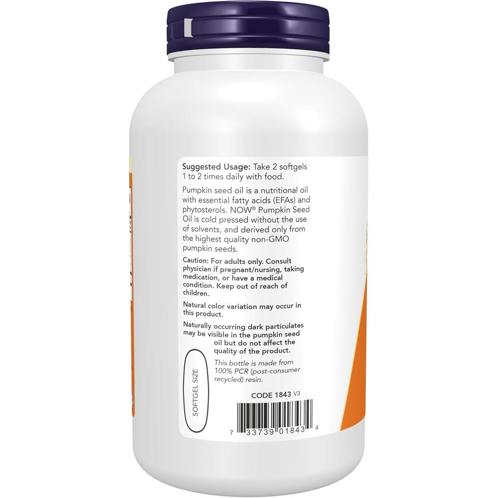 ACEITE DE SEMILLA DE CALABAZA NOW FOODS 1000 MG 200 CÁPSULAS BLANDAS - 4
