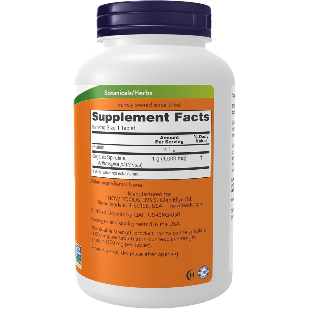 ESPIRULINA ORGÁNICA NOW FOODS 1000 MG 240 TABLETAS - 3