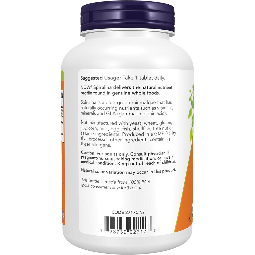 ESPIRULINA ORGÁNICA NOW FOODS 1000 MG 240 TABLETAS - 4