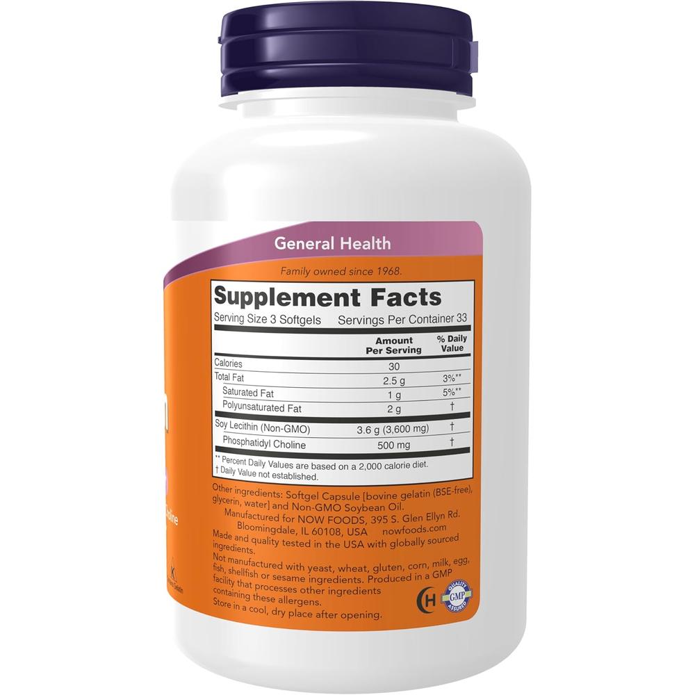 LECITINA NOW FOODS 1200 MG 100 CÁPSULAS BLANDAS - 3