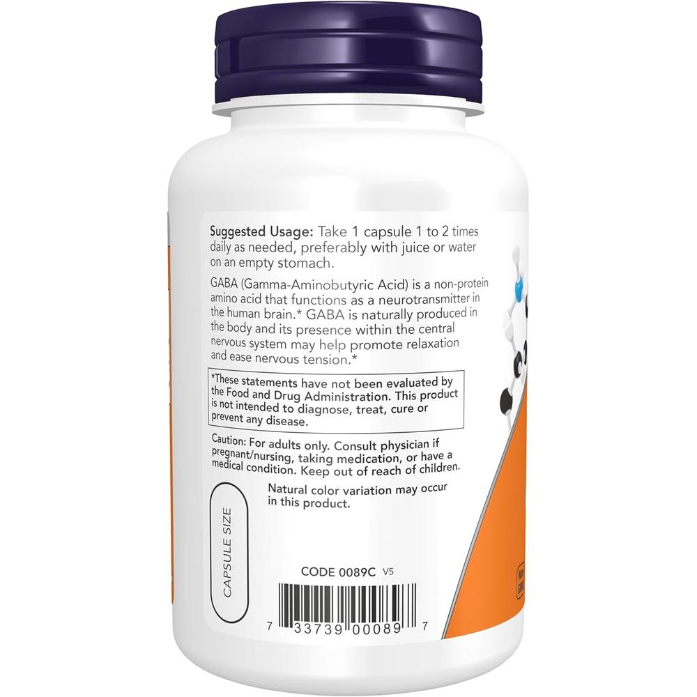 GABA NOW FOODS 750 MG 100 CÁPSULAS - 4