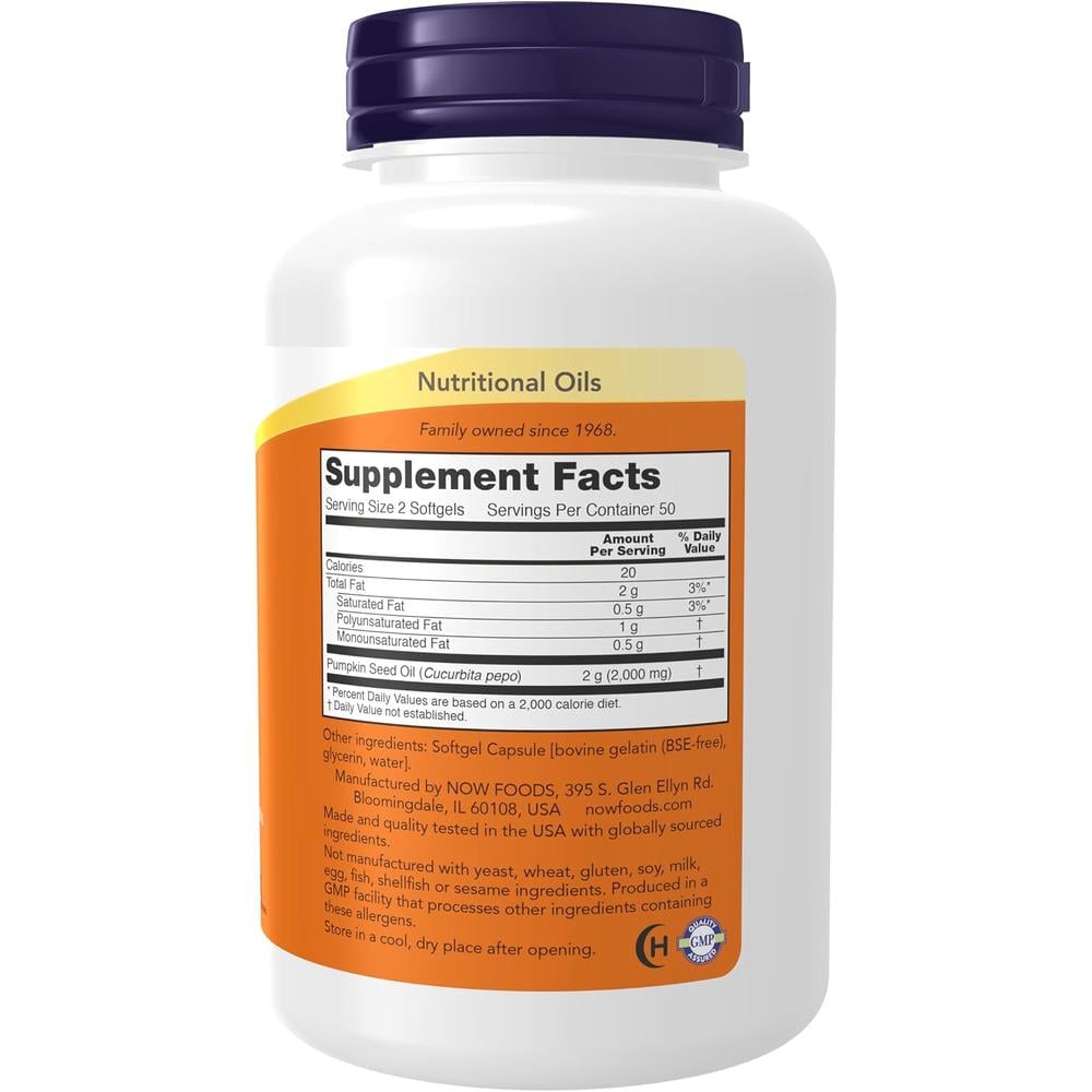 ACEITE DE SEMILLA DE CALABAZA NOW FOODS 1000 MG 100 SOFTGELS - 3